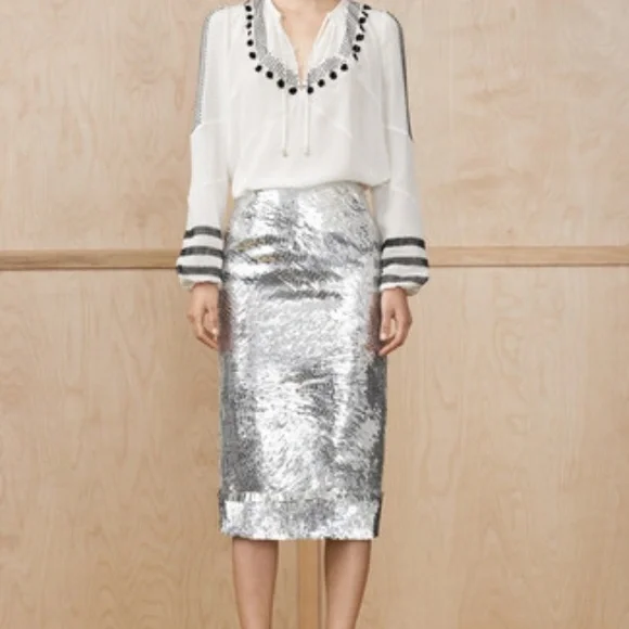 Altuzarra Peasant Blouse Size 4 Tie Embroidered Silk Made In Italy White Black - Picture 2 of 14